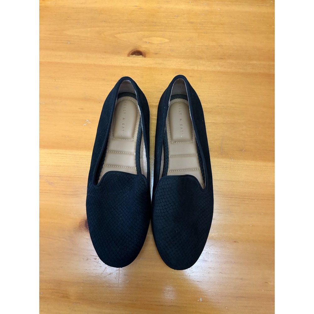 Kelly & Katie Peyton Black Snakeskin Embossed Leather Loafers Flats Womens 8M